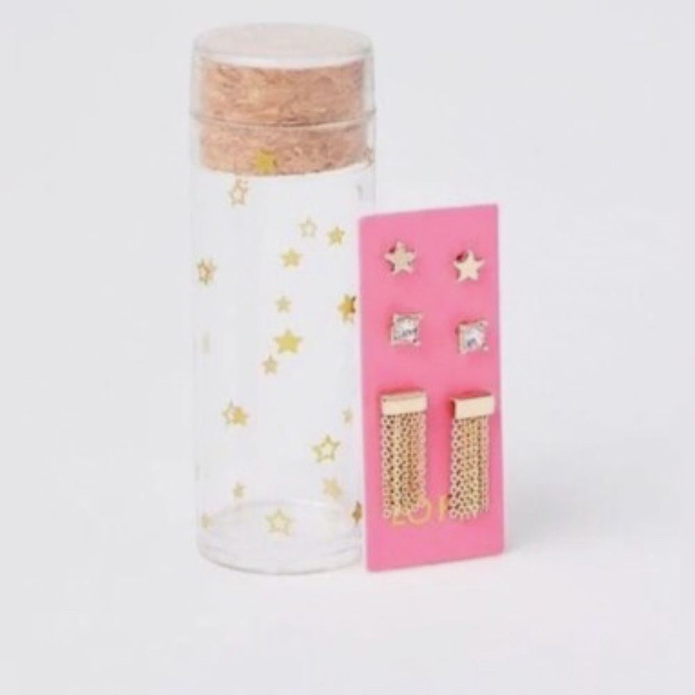LOFT NWT Gold Star Earrings Set with Pink Card‎ in Giftable Tube